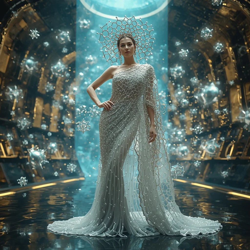 Crystal Neural Hive Saree with Floating Data Swarm | Gemini Ai Photo Prompt Copy Paste
