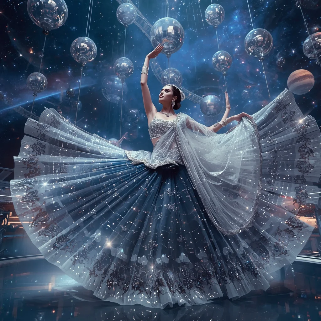 Crystal Planetarium Saree with Floating Cosmic Observatory Kingdom | Festive Prompt