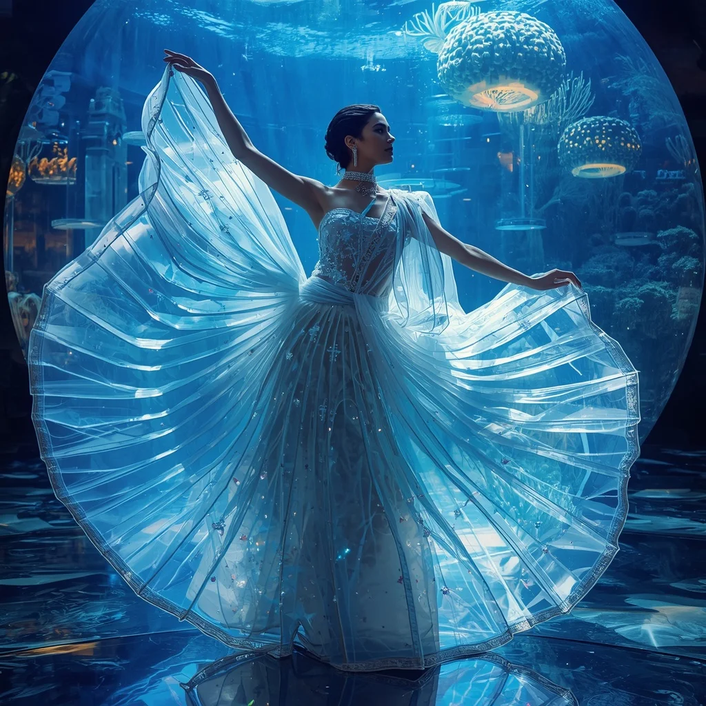 Crystal Prism Aquarium Saree with Floating Marine Dream Sphere | Best Prompt For Traditional Look For Girl Chatgpt