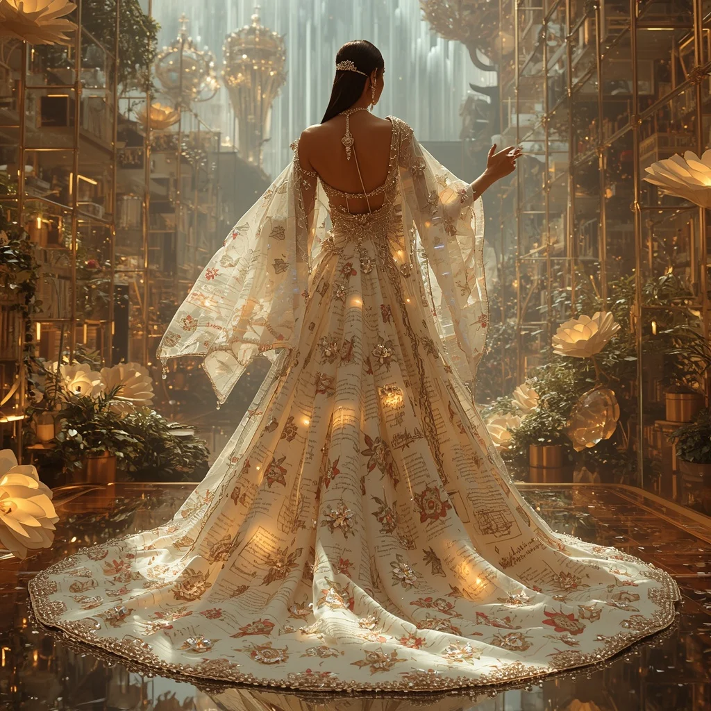 Crystal Prism Library Saree with Floating Infinity Knowledge Garden | Ai Video Generator Prompt