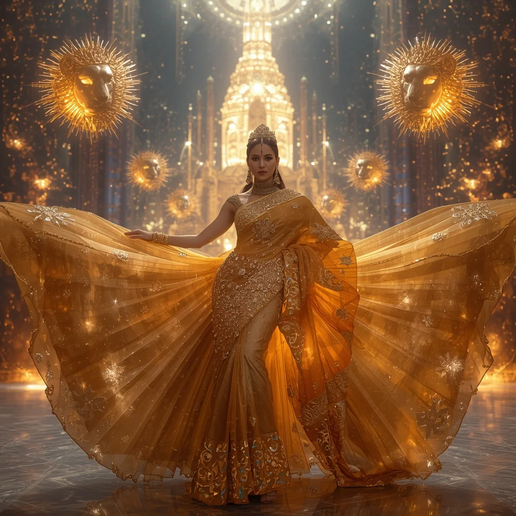 Crystal Prism Lioness Saree with Solar Royal Infinity Empire | Prompt Seen Girl