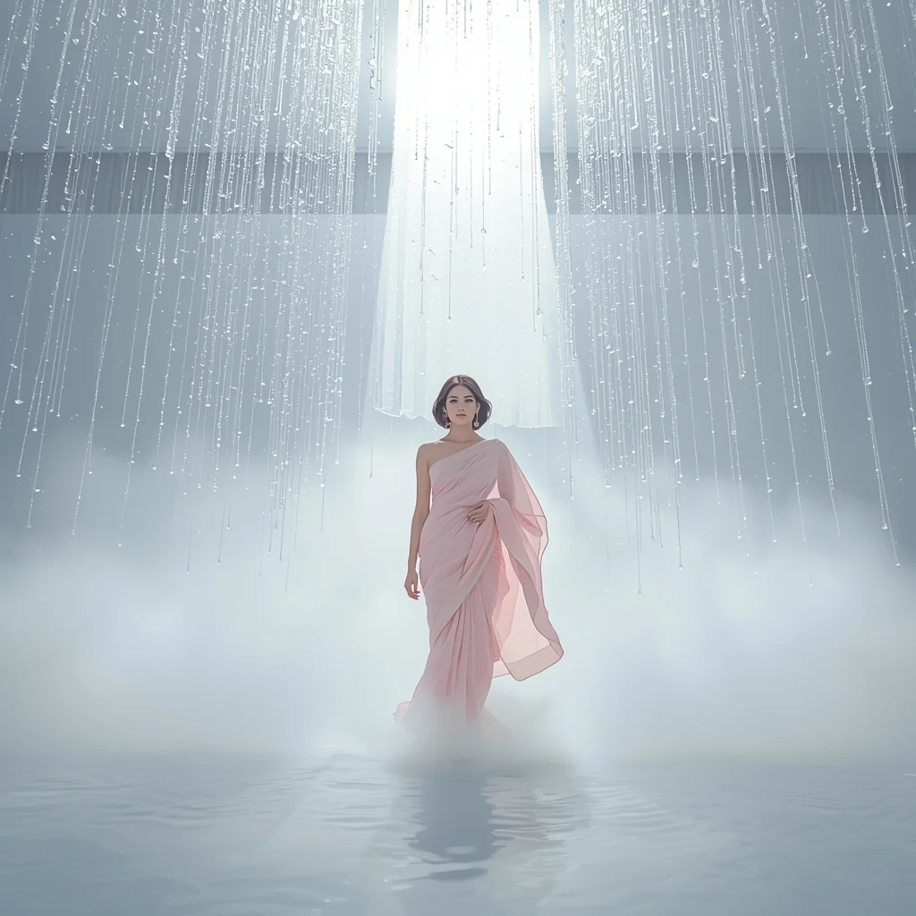 Crystal Rain Light Curtain Storyboard Radiant Heavenly Fashion Vogue | Prompt Seen Girl Lehenga