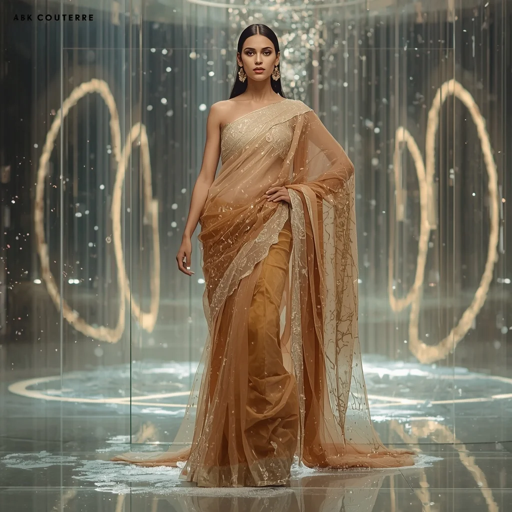Crystal Sand Clock Saree with Time Flow Chamber | Instagram Carousel Ai Prompt