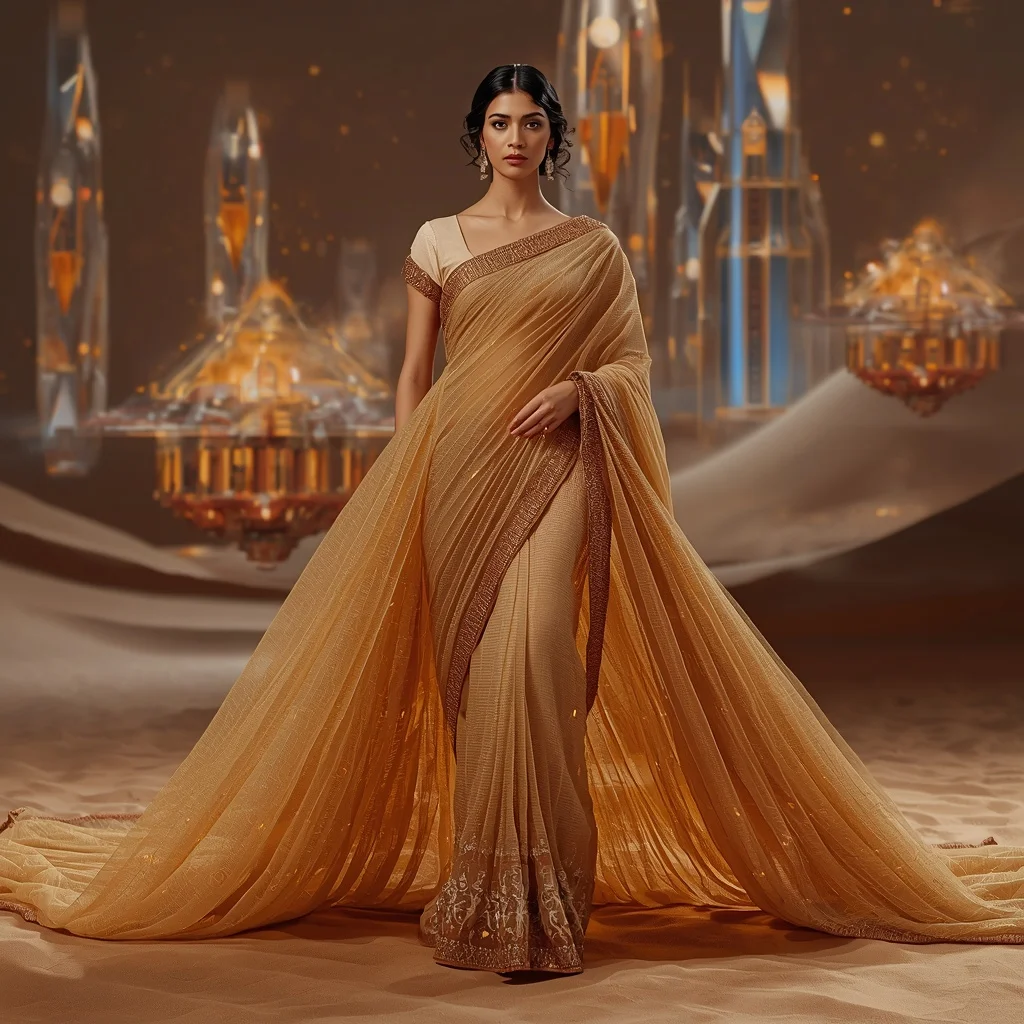 Crystal Sand Dune Circuit Saree with Desert Tech Infinity Megacity | Prompt Seen Gemini Girl Instagram