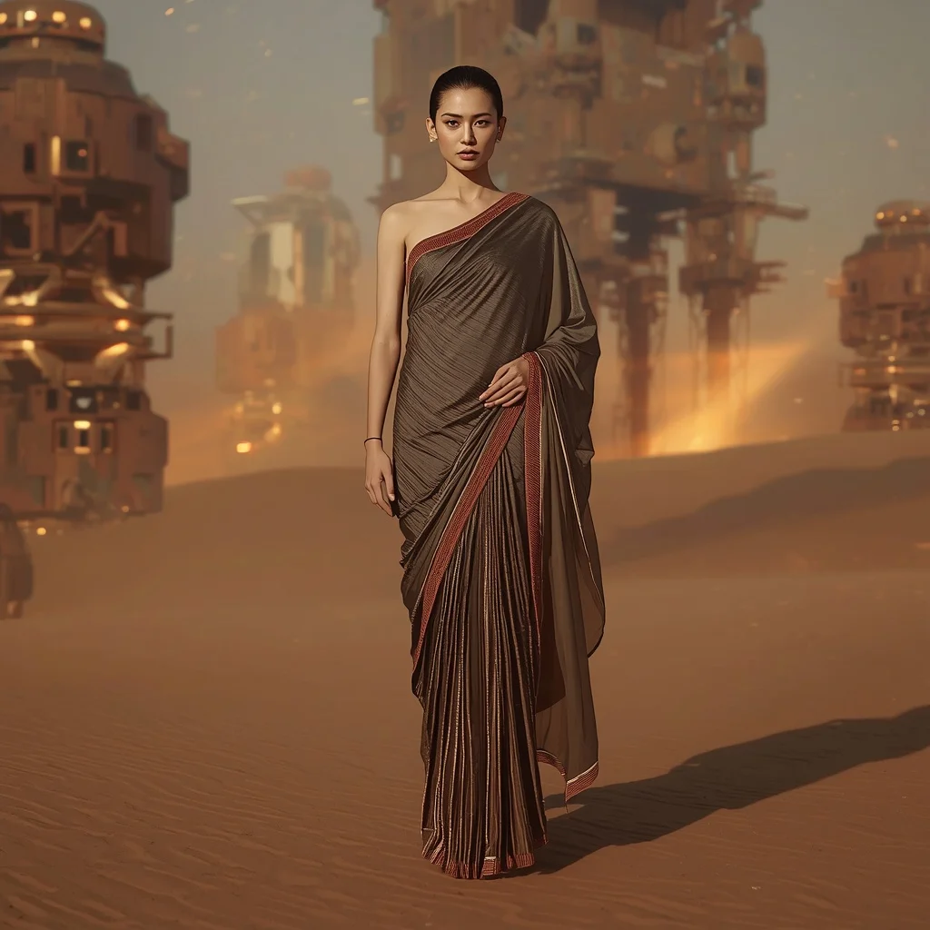 Crystal Sand Neural Armor Saree with Dune Machine Field | Attitude Girl Prompt
