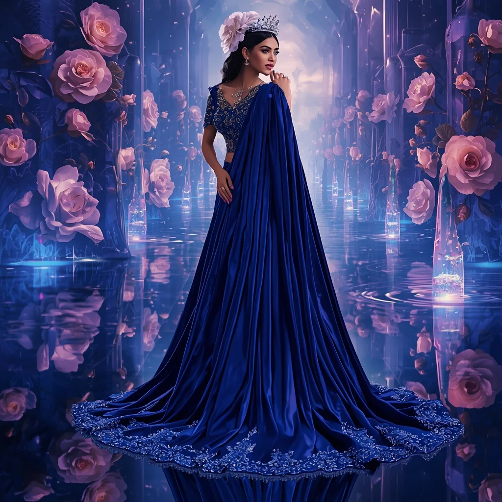 Crystal Sapphire Camellia Palace Saree with Reflection Bloom Realm | Trending Prompts For Instagram For Girl