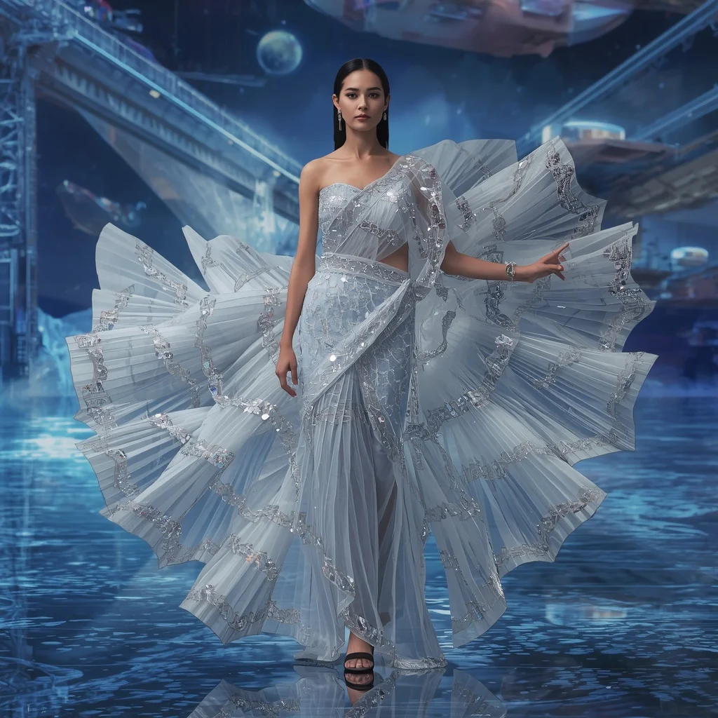 Crystal Sky Railway Saree with Floating Luxury Transit Universe | Gemini Ai Photo Prompt Copy Paste