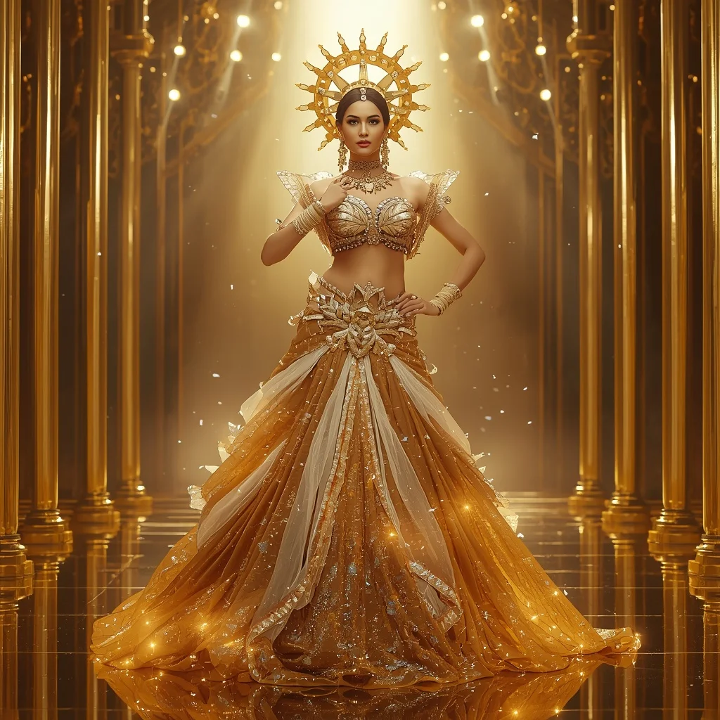 Crystal Solar Crown Pyramid Saree with Golden Infinity Citadel | Prompt Seen Girl Photo Editing ChatGPT
