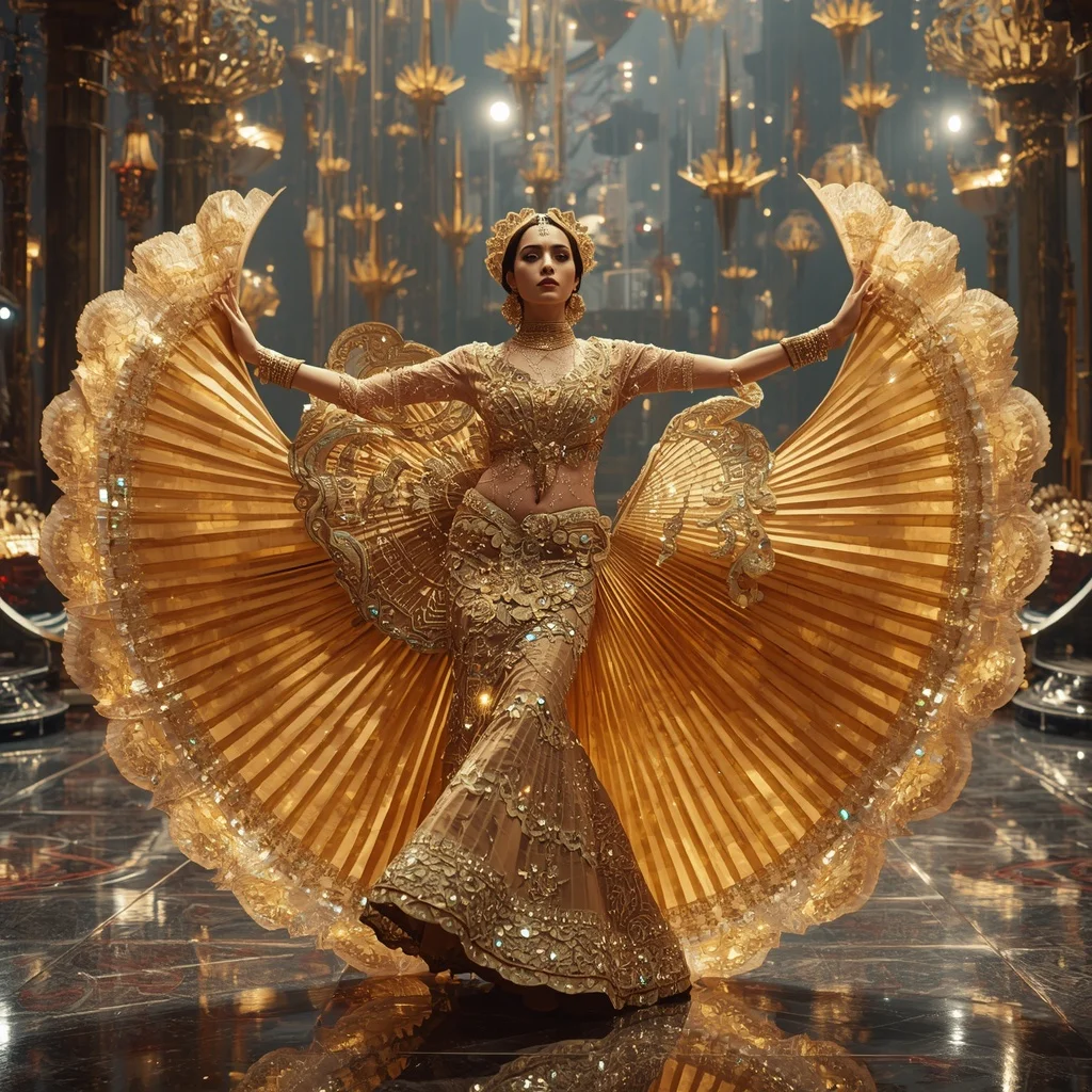 Crystal Solar Fan Saree with Golden Wind Palace Kingdom | Desi Girl Ai Prompt