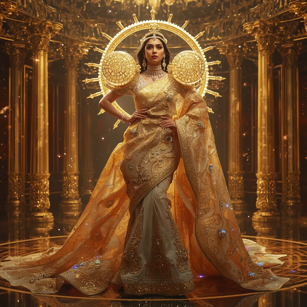 Crystal Solar Observatory Saree with Golden Crown Kingdom | Selfie Prompt