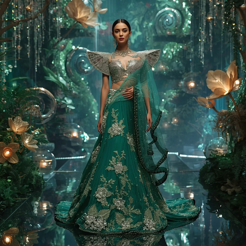 Crystal Spiral Garden Saree with Floating Botanical Architecture Universe | Chatgpt Photo Editing Styles For Girl