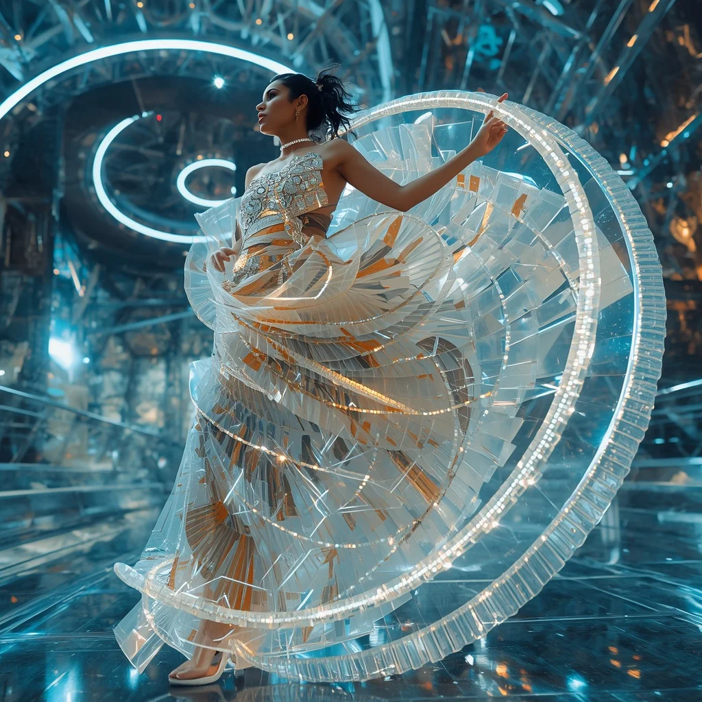 Crystal Spiral Highway Saree with Floating Velocity Megastructure | Prompt Seen Girl Ai Photo Editing