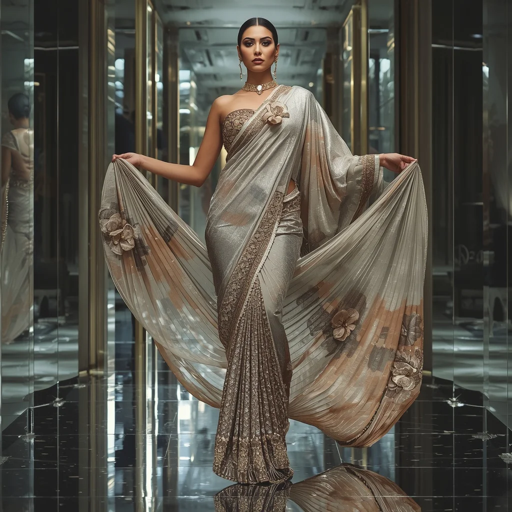 Crystal Spiral Orchid Saree with Curved Mirror Palace | Instagram Girl Gemini Prompt