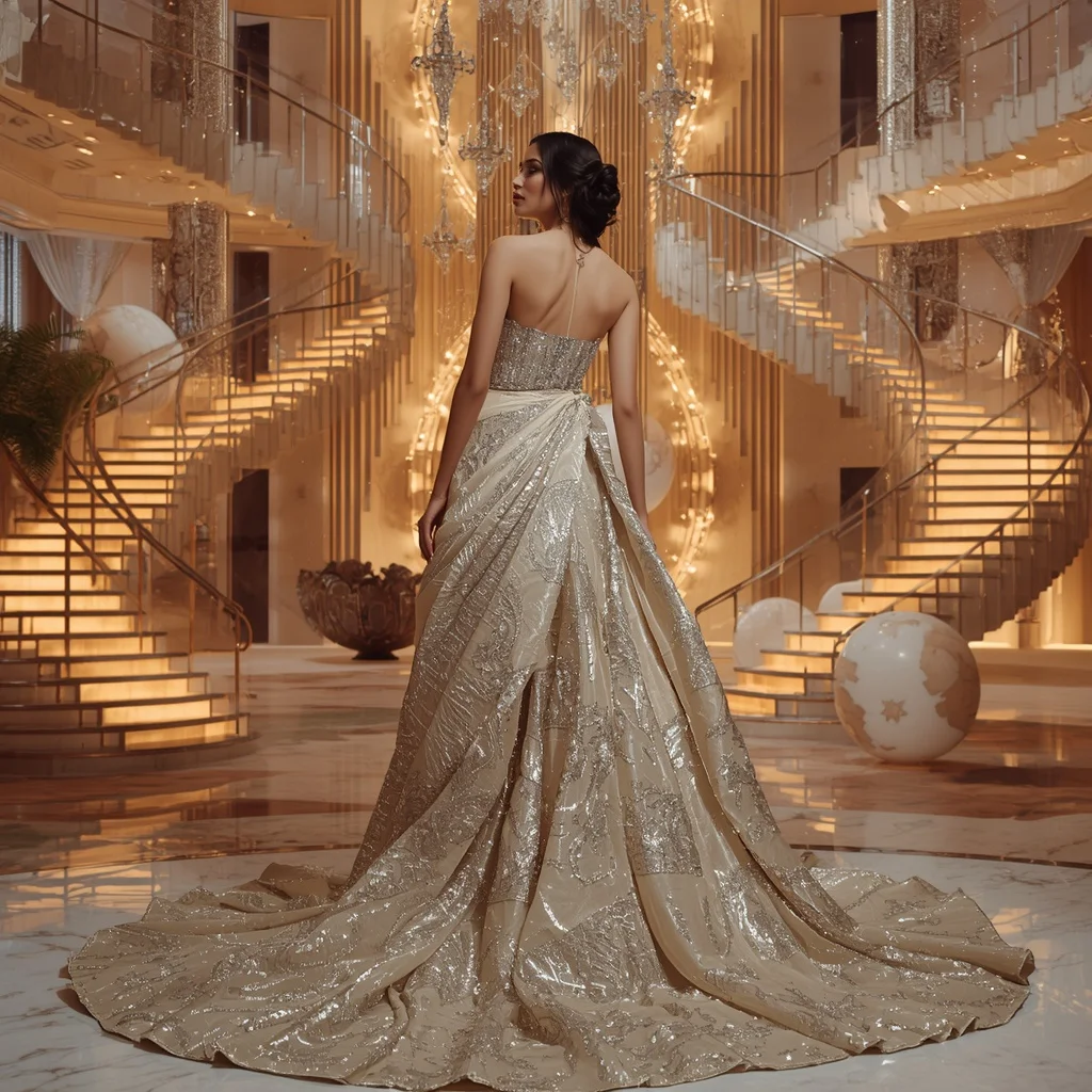 Crystal Spiral Staircase Saree with Floating Designer Palace | New Instagram Trend Prompt For Girl And Boy Aesthetic