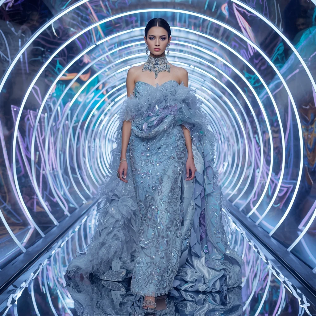 Crystal Storm Empress Saree with Ten Editorial Poses and Infinity Hologram Tunnel | Instagram Highlight Cover Ai Prompt