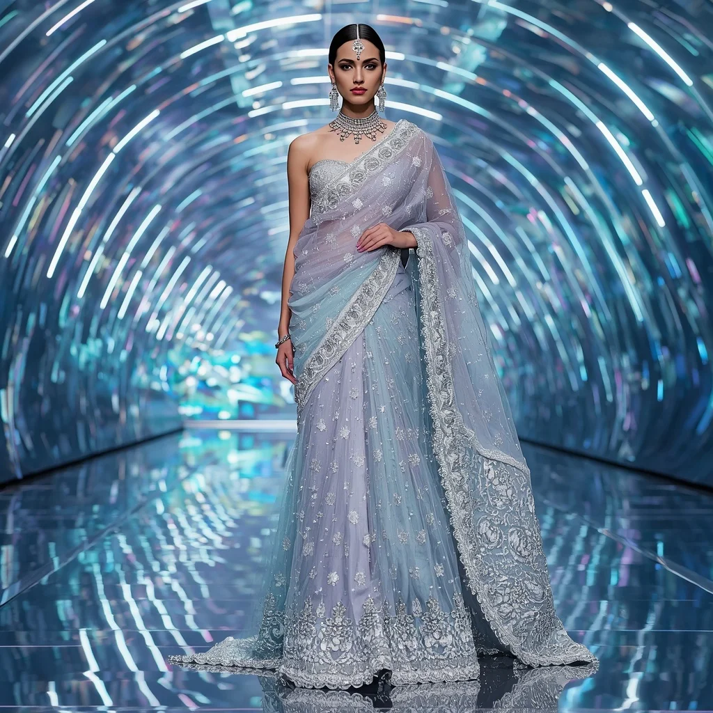 Crystal Storm Maharani Saree with Fifty Editorial Poses and Infinity Hologram Universe | Instagram Viral Photo Prompt