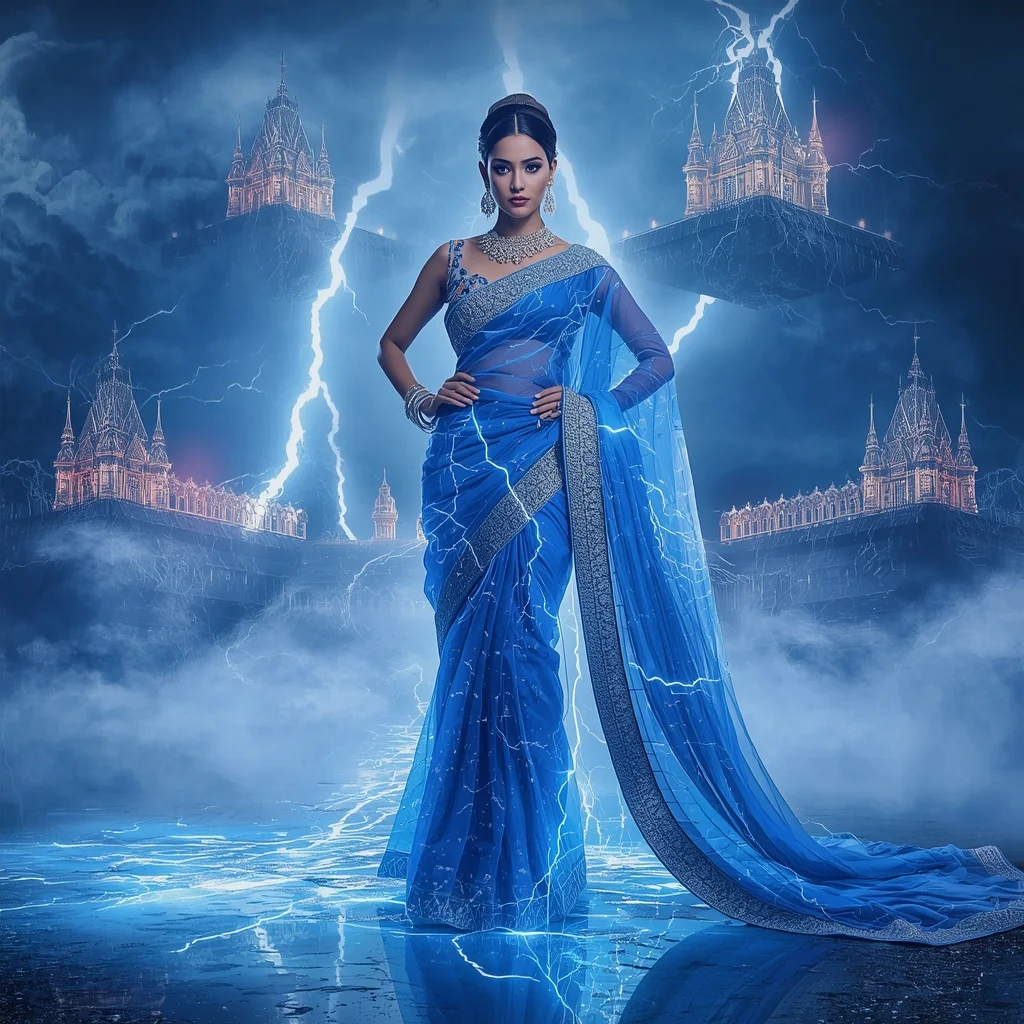 Crystal Thunder Palace Saree with Floating Electric Royal Kingdom | New Instagram Trend Prompt For Girl And Boy Aesthetic