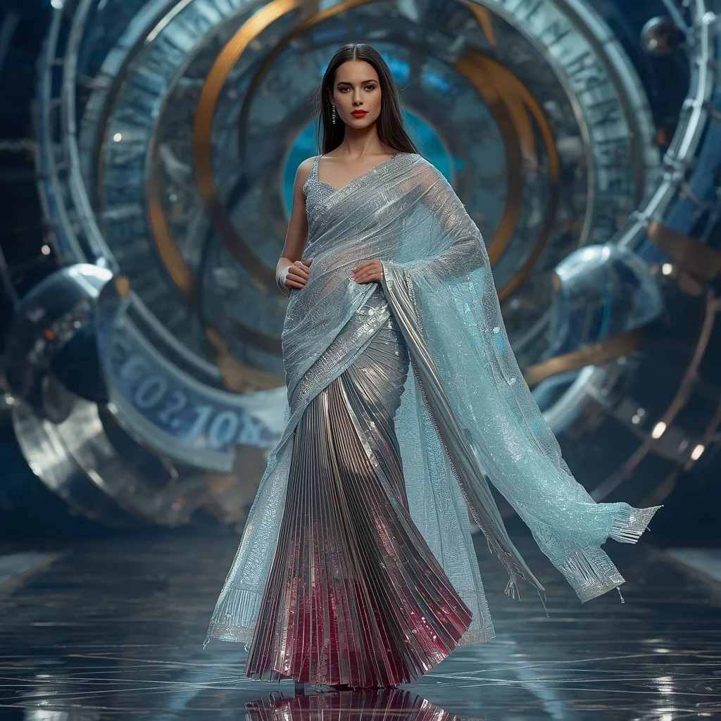 Crystal Time Warp Saree with Floating Chrono Spiral Dome | Prompt Trending Girl 2026