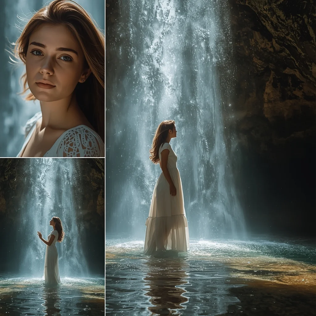 Crystal Waterfall Light And Water Glow Ripple Western Dress | Beautiful Woman Ai Prompt