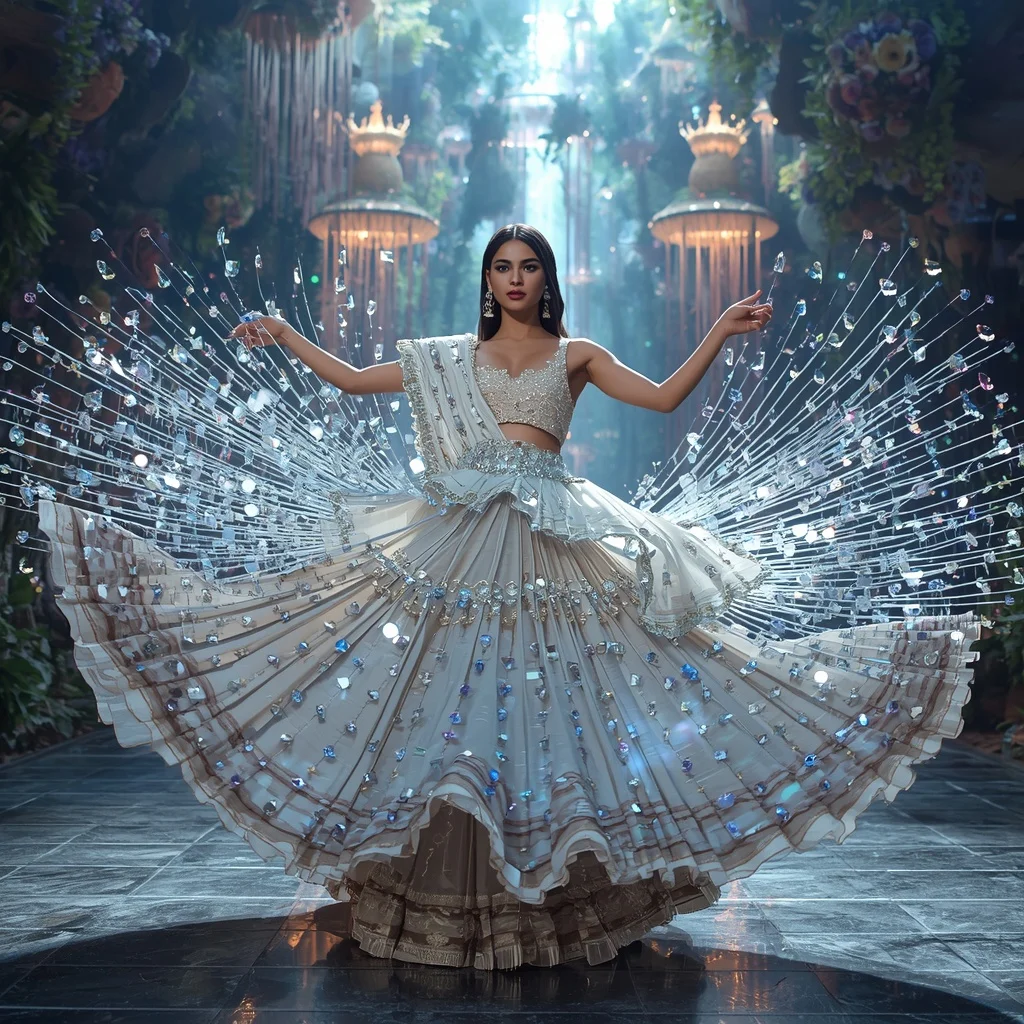 Crystal Wind Chime Saree with Floating Melody Garden Kingdom | Prompt For Traditional Look For Girl Chatgpt Instagram