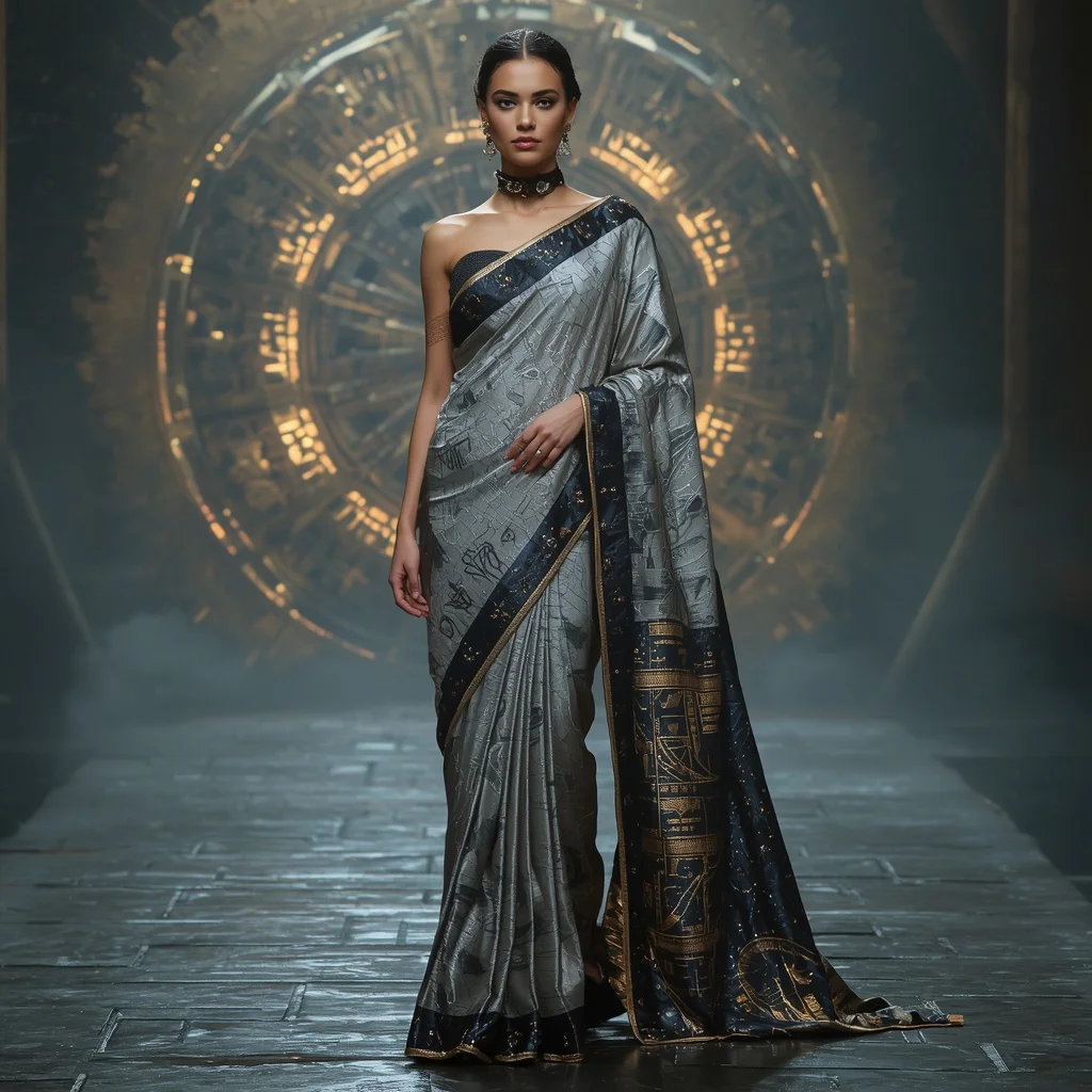 Cyber Silk Fossil Void Saree with Digital Ruin Galaxy Core | Instagram Reel Ai Prompt