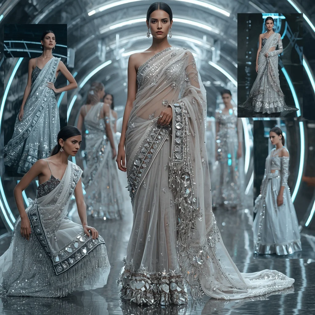 Diamond Aurora Empress Saree with Floating Crystal Nexus Corridor | Ai Prompt For Instagram