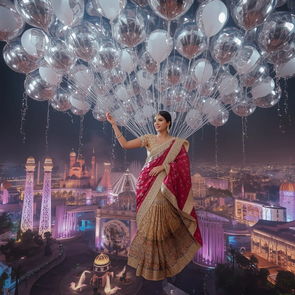 Diamond Balloon Carnival Saree with Floating Celebration World | Prompt Ai For Girl Instagram