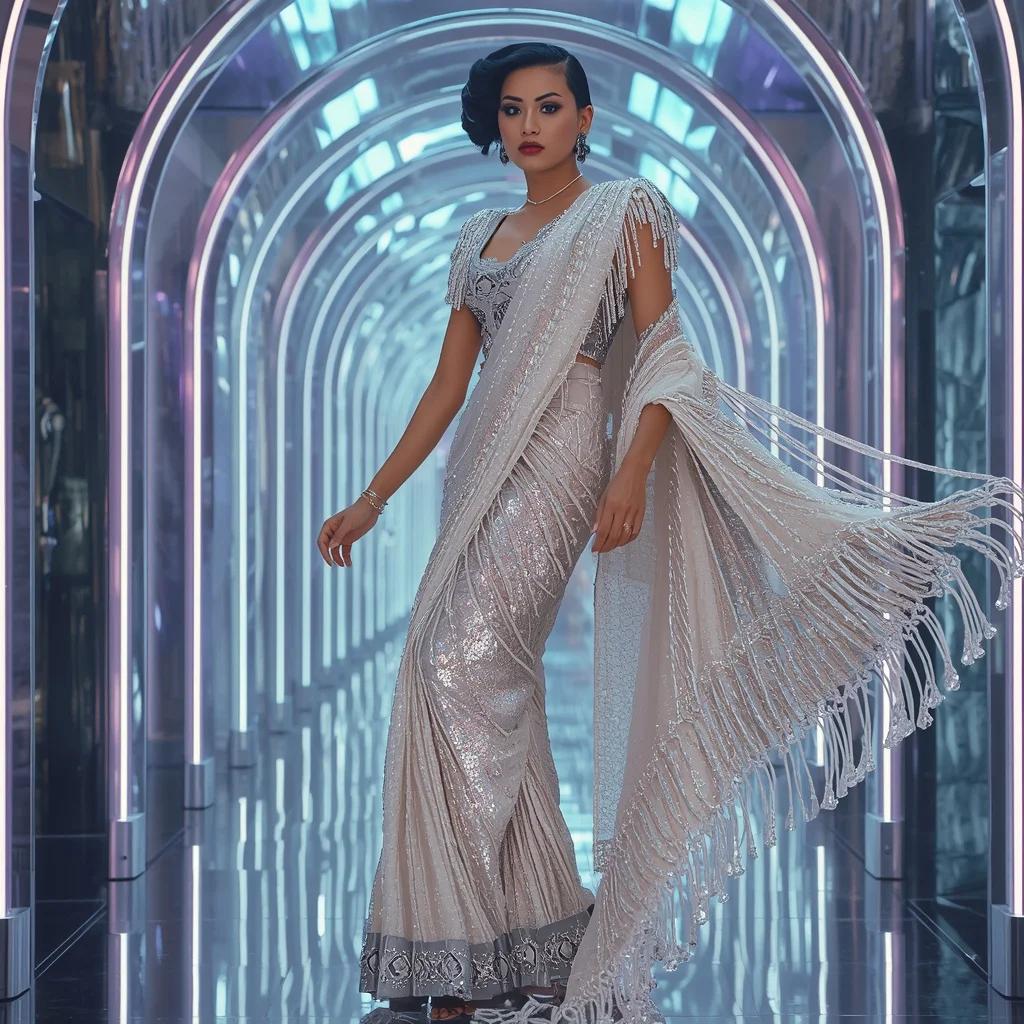 Diamond Crystal Thunder Saree with Prism Reflection Temple | Gemini Ai Prompt
