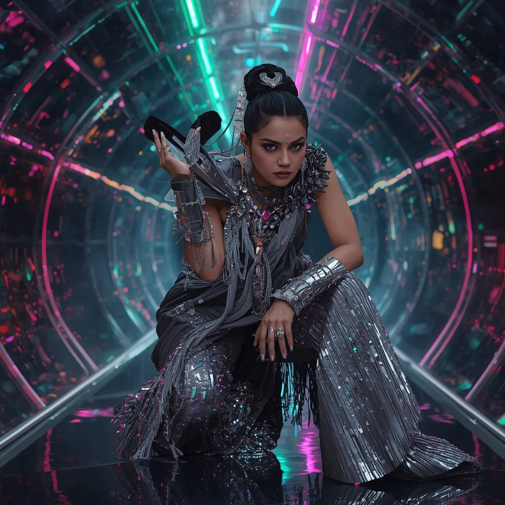 Diamond Eclipse Empress Saree with Floating Orbit Reflection Tunnel | Gemini Ai Prompt For Girl