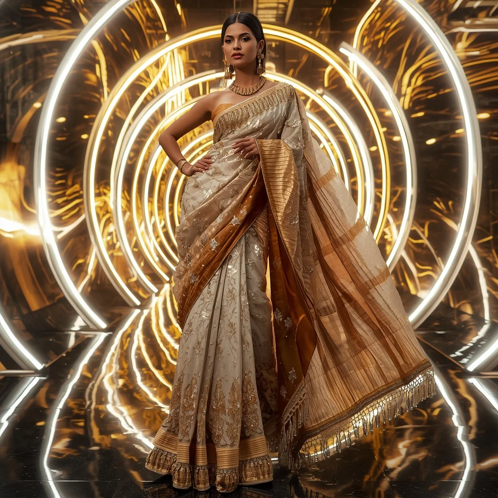 Diamond Flame Eclipse Saree with Curved Neon Solar Infinity Palace | ChatGPT Photo Editing Prompts For Girl