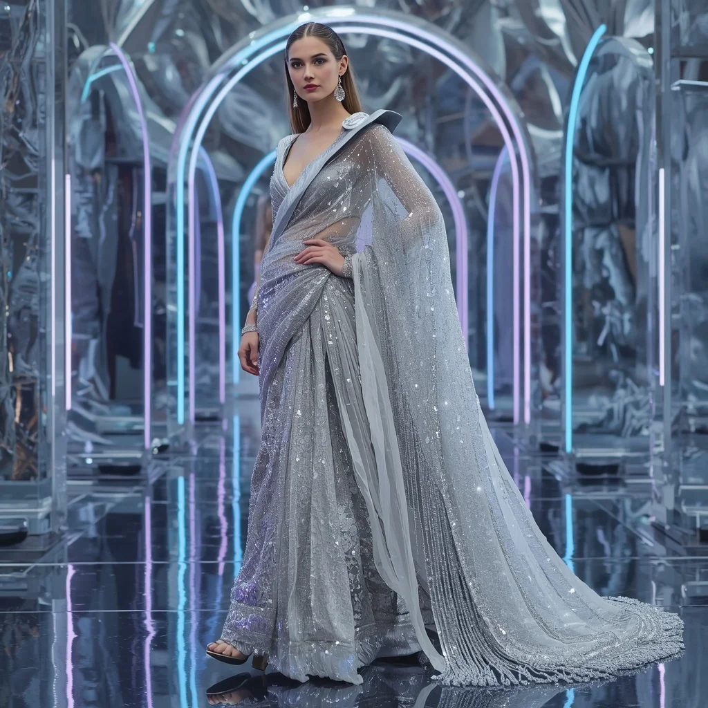 Diamond Galaxy Queen Saree with Prism Reflection Fortress | Gemini Ai Prompt For Instagram