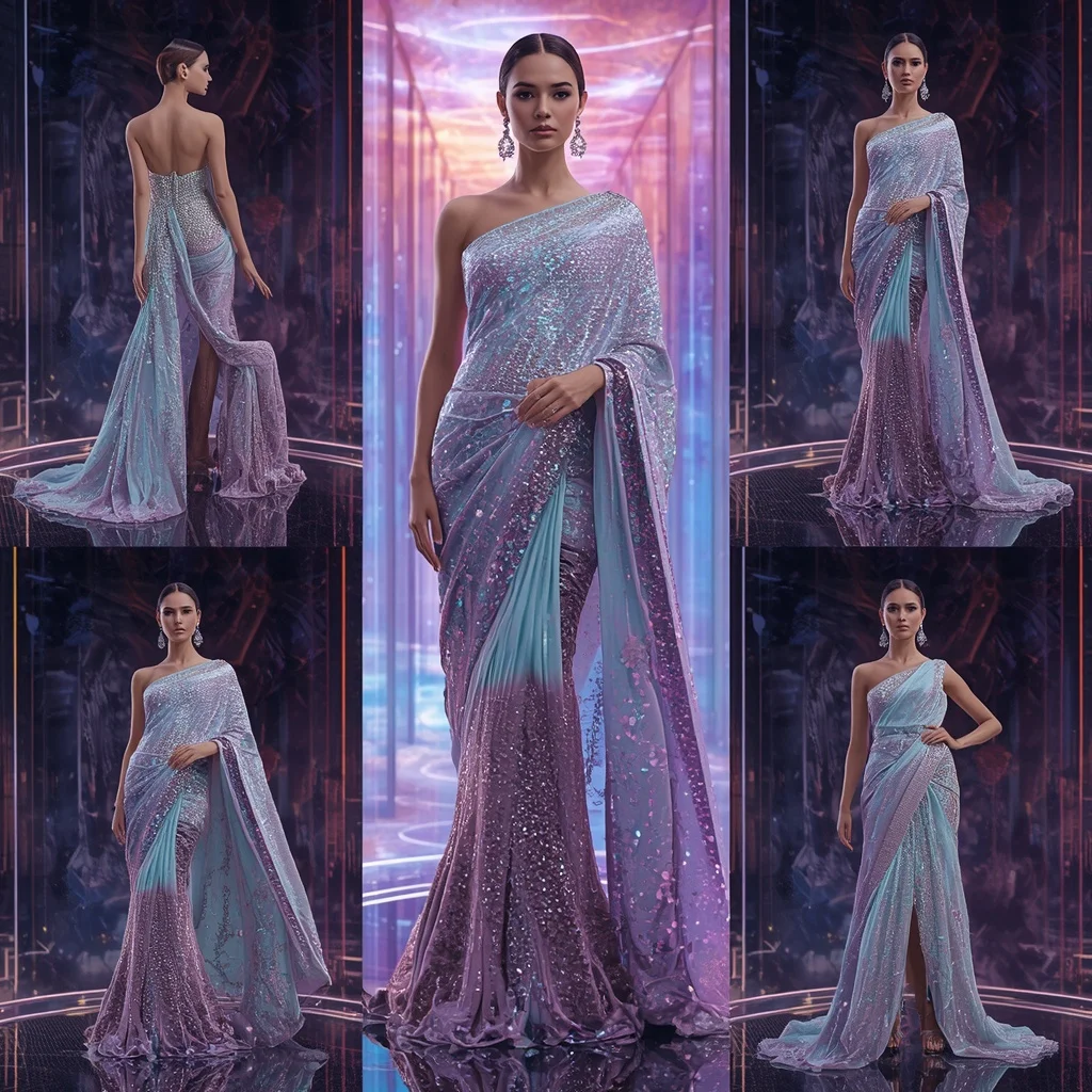 Diamond Horizon Saree with Floating RGB Infinity Crystal Metaverse | Aesthetic Ai Prompt