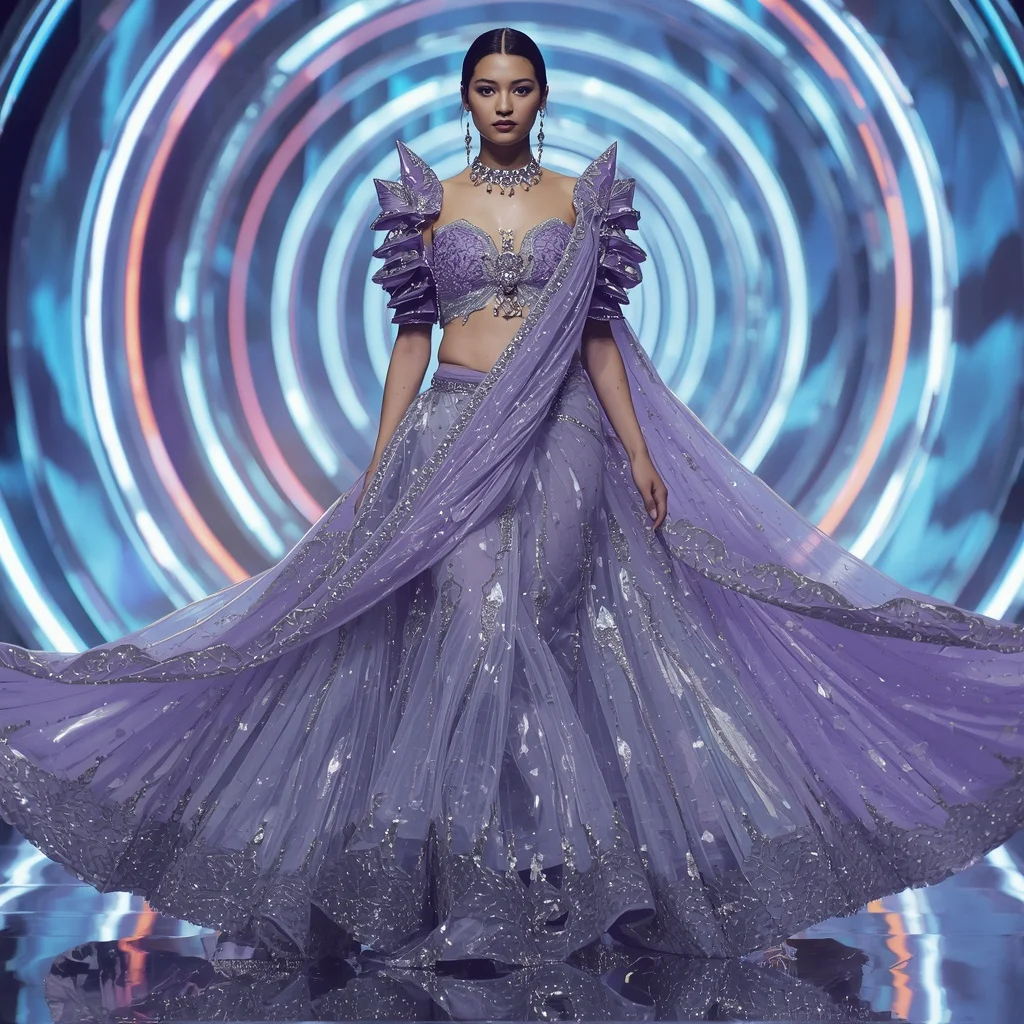 Diamond Prism Mirage Saree with Holographic Spiral Kingdom | Flux Ai Prompt