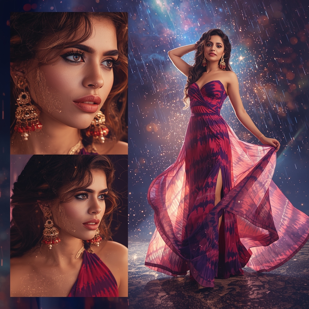Dream Light Galaxy With Magic Dust Aura Bandhani Slit Gown | Ai Image Prompt