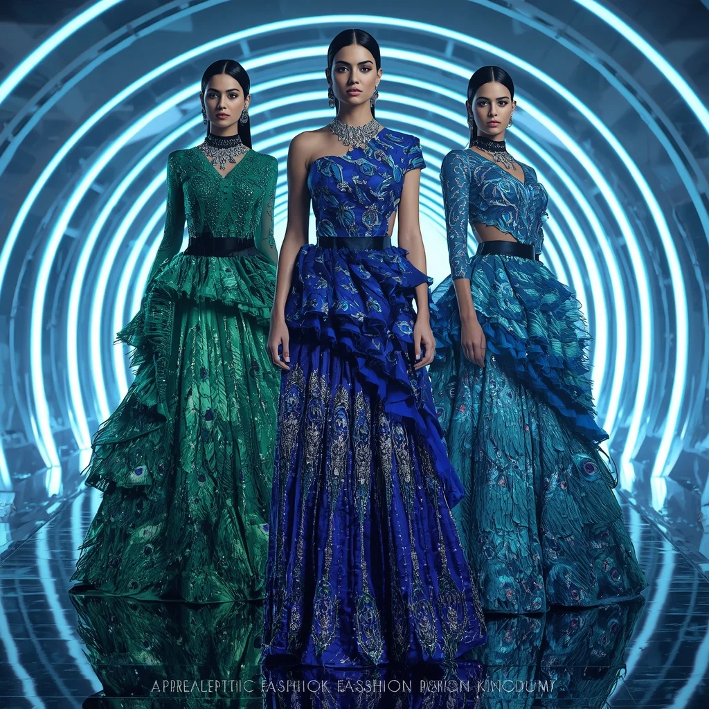 Electric Peacock Mirage Saree with Infinity Neon Kingdom | Saree Prompt