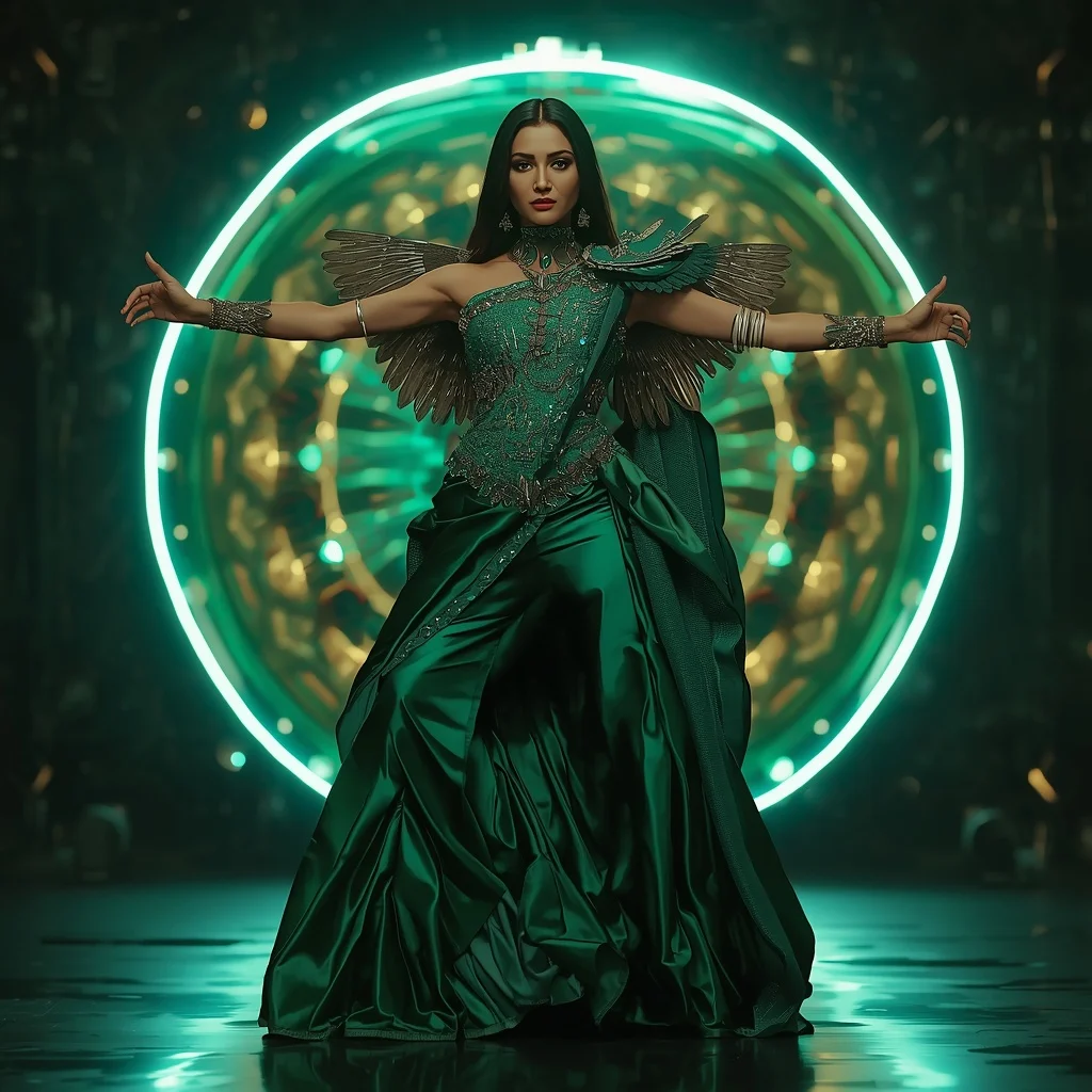 Emerald Cosmic Blade Apex Quantum Armor Saree with Floating Prism Collapse Reactor Dome Nexus Singularity Core | Prompt Seen Girl Photo Editing ChatGPT
