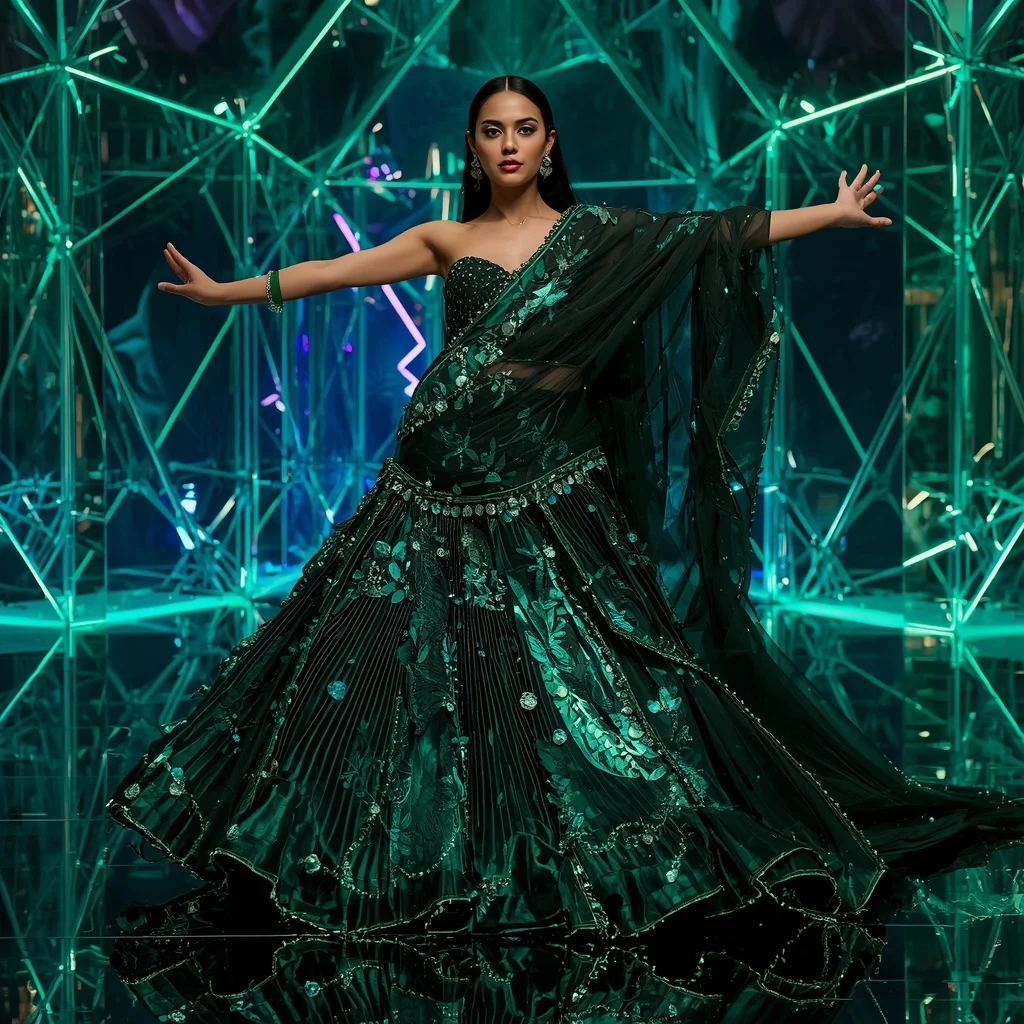 Emerald Eclipse Thunder Saree with Prism Infinity Empire | Prompt For Traditional Look For Girl ChatGPT