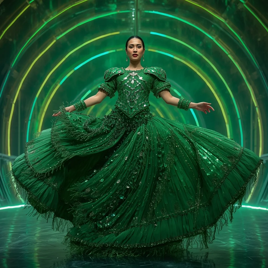 Emerald Supernova Collapse Armor Saree with Neon Energy Singularity Cathedral Core Dome | Prompt For Gemini AI Girl Style Trending Indian
