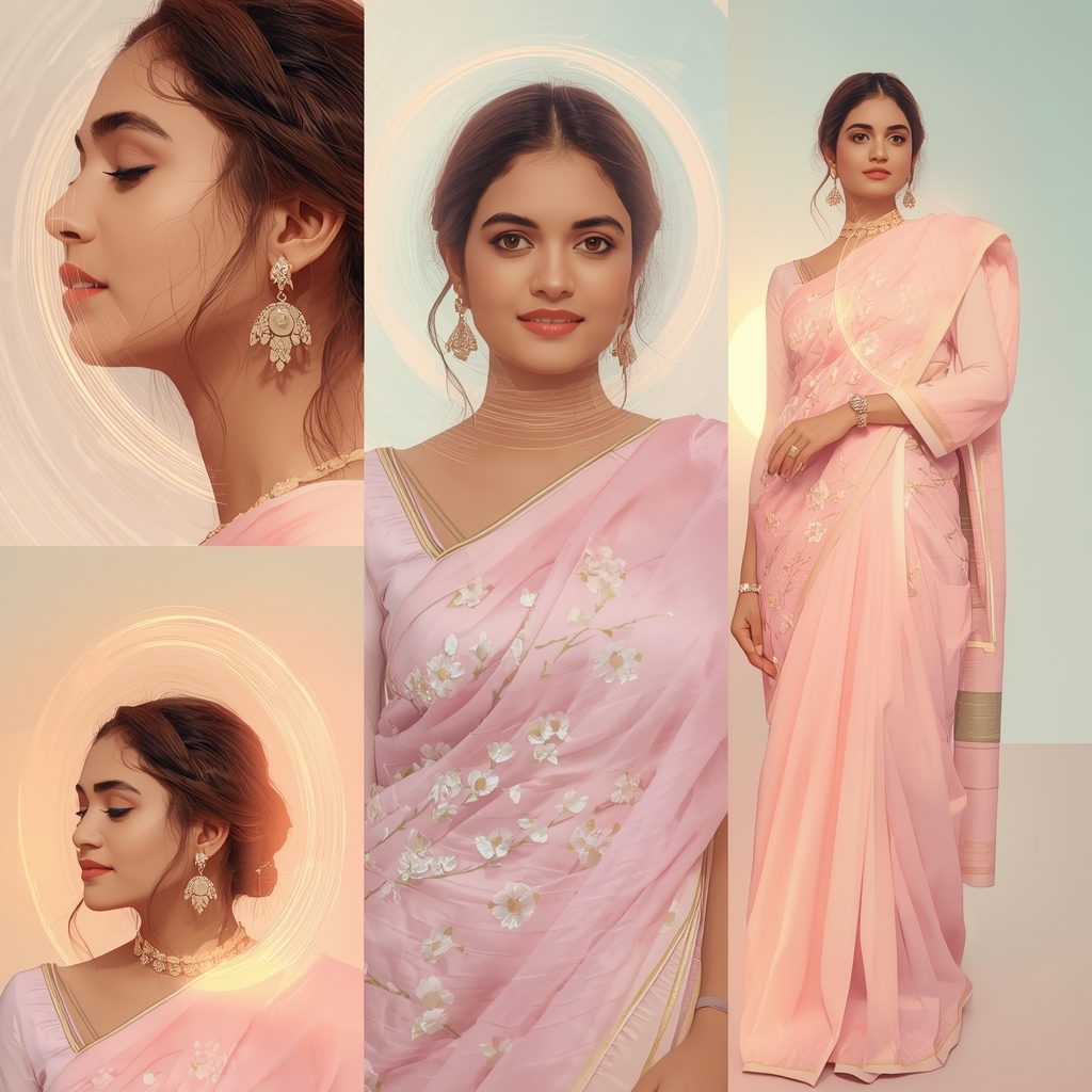 Eternal Pulse Halo Wave Pastel Saree Indian Woman Premium Composition | Traditional Saree Ai Prompt