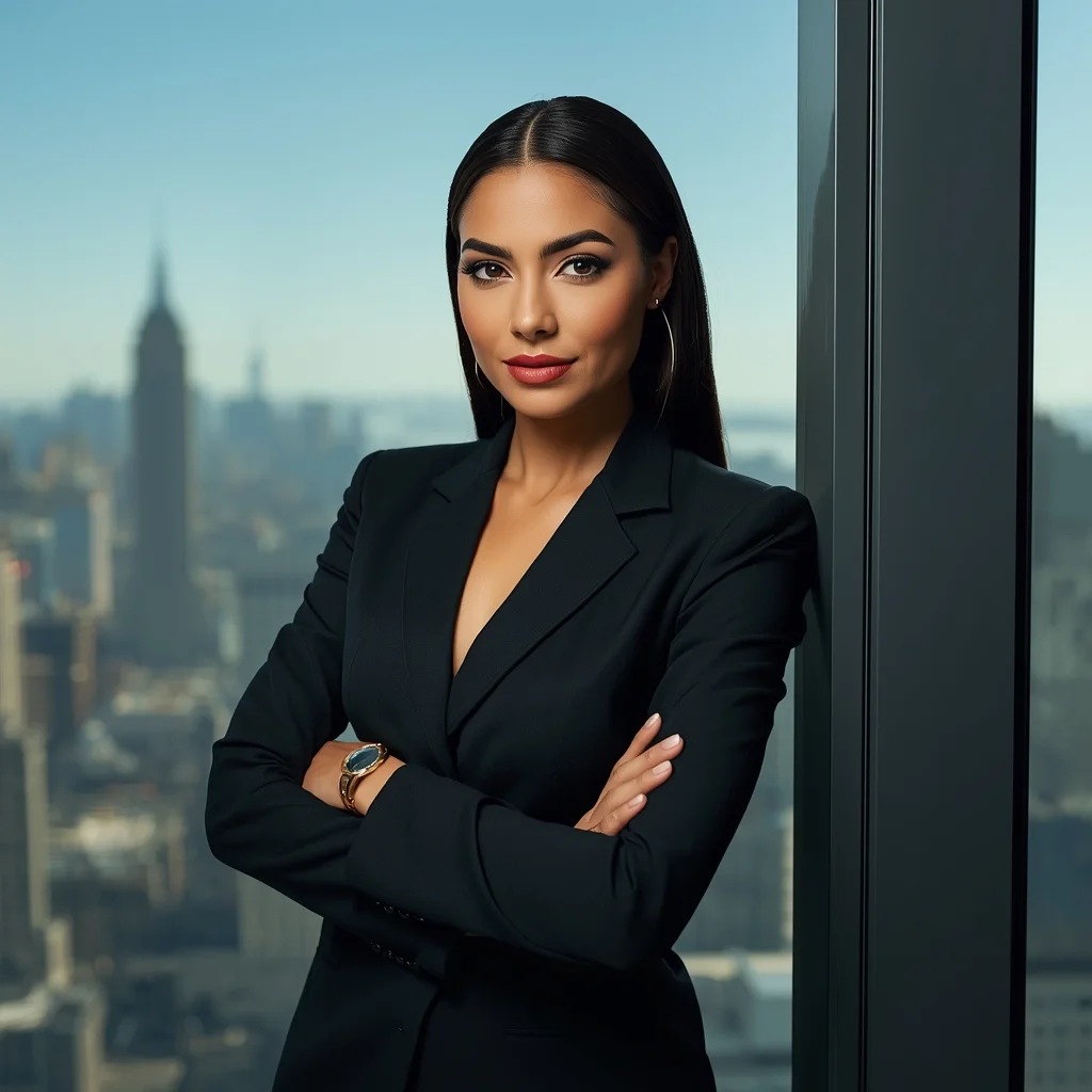 Executive Office Window Portrait Girl – Boss Lady Luxury Look | Hd Image Prompt