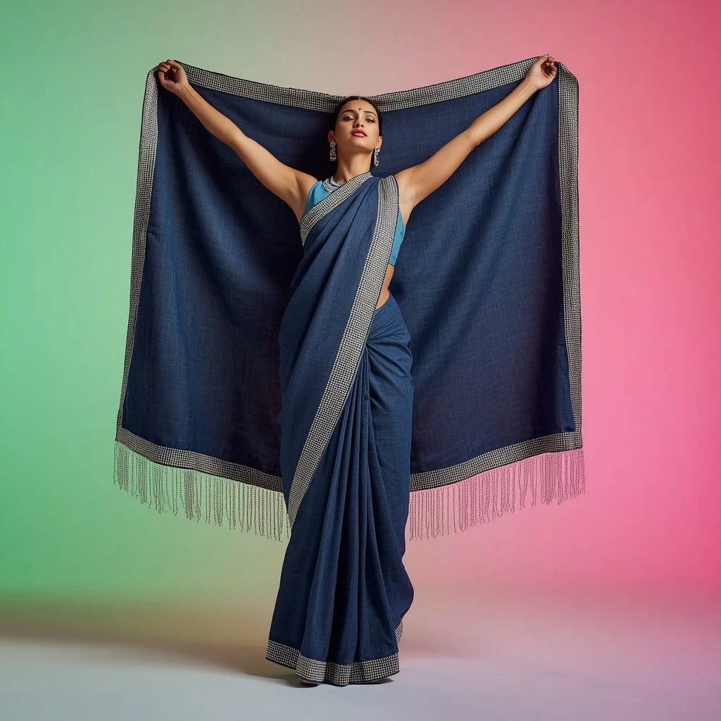Extreme Heavy Denim And Crushed Diamond Street-Couture Saree | Prompt Seen Trending Girl 2026 Chatgpt