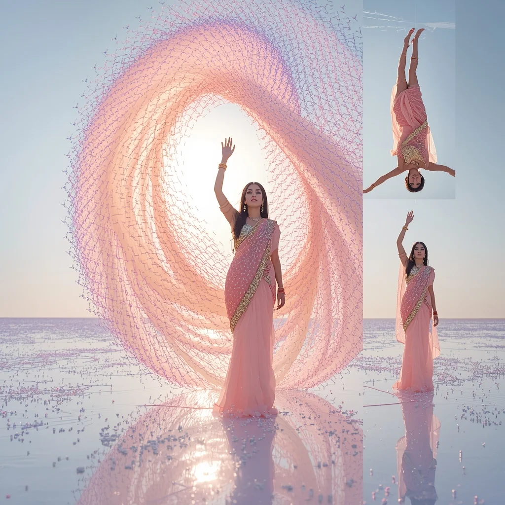 Festival Fancy Saree Nano-Drone Swarm Cascade | New Ai Prompt Girl Instagram