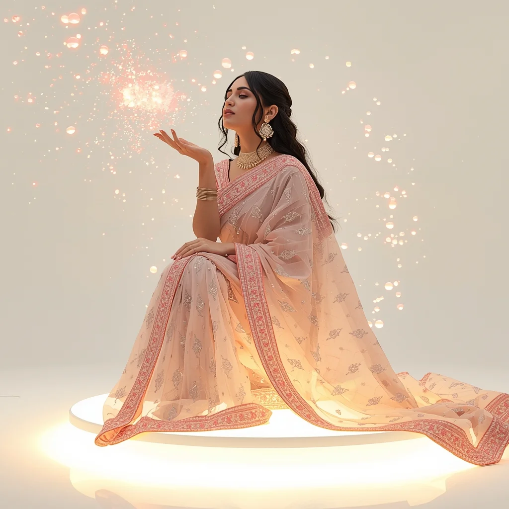 Festival Fancy Saree Zero-Gravity Fluid Droplets | New Prompt Girl Ai Photo