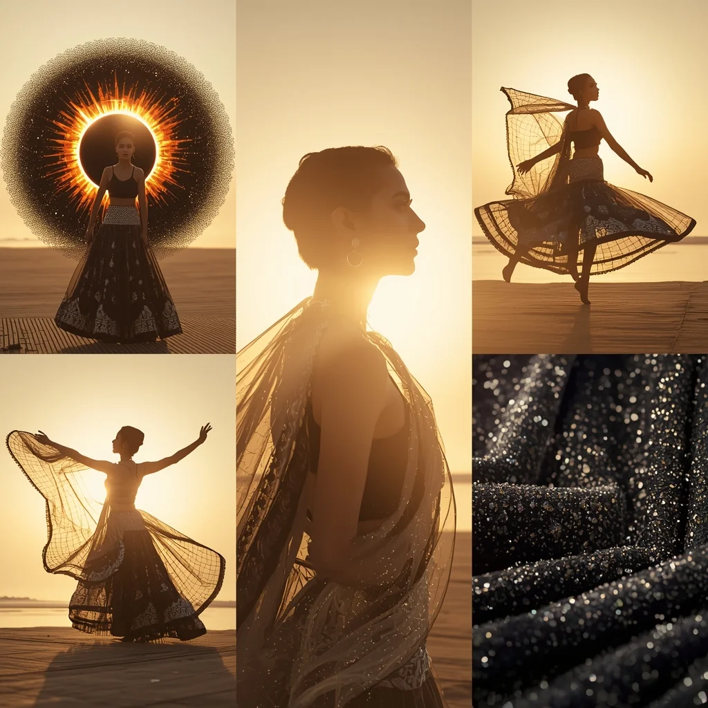 Festive Bridal Lehenga Nano-Swarm Solar-Eclipse | Saree Pose Ai Prompt