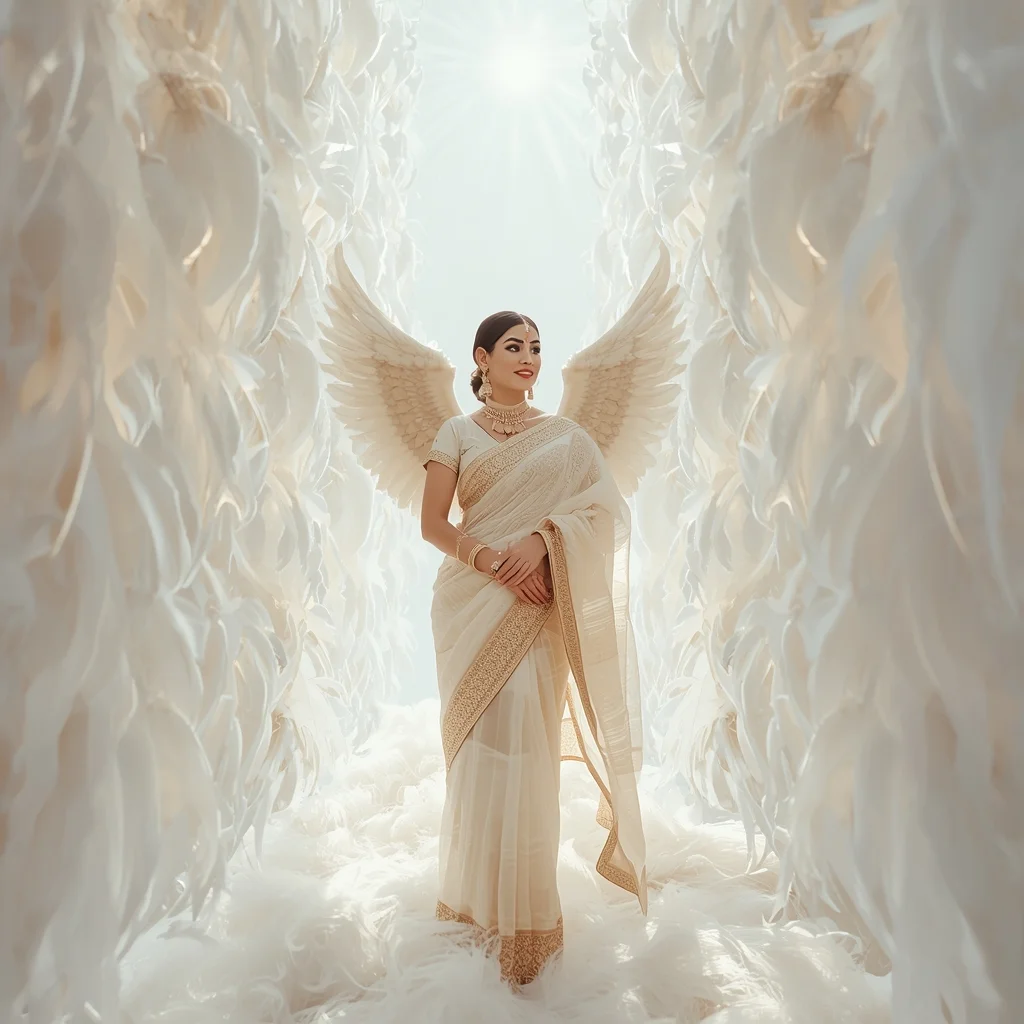 Festive Fancy Saree Angelic Feather Sunbeam Dream Aesthetic | Chatgpt Saree Prompt In English