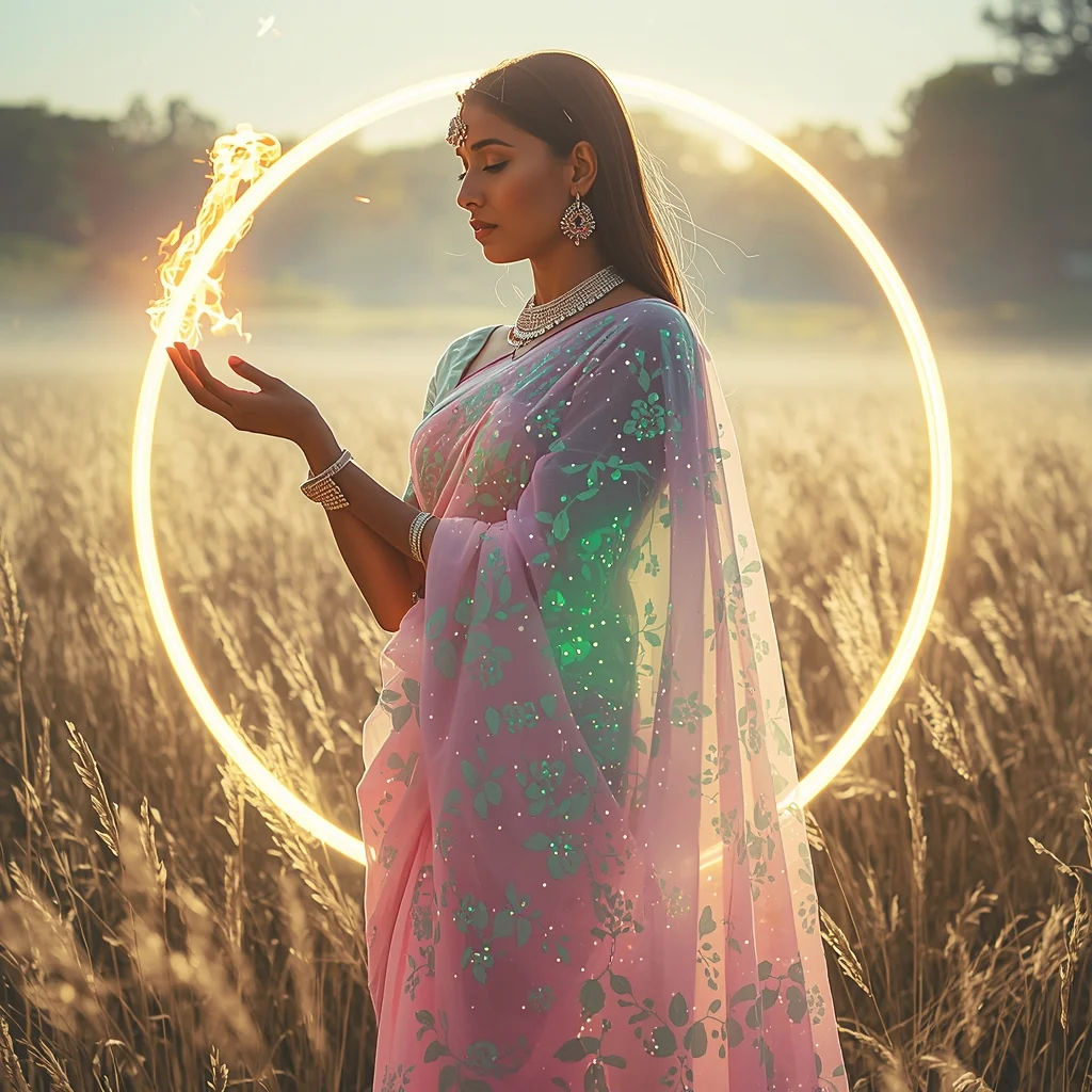 Festive Fancy Saree Bioluminescent Mycelium Leather | Instagram Trending Prompt Copy And Paste