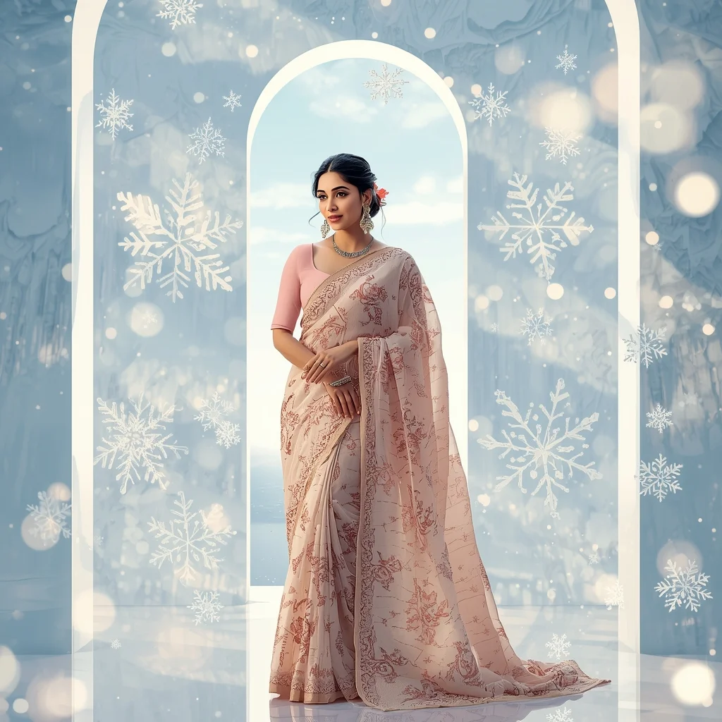 Festive Fancy Saree Bright Morning Snowflake Modern Cinematic | New Instagram Trend Prompt For Girl