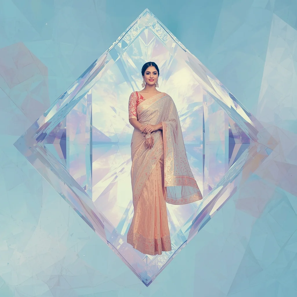 Festive Fancy Saree Clear Glass Geometric Prism Modern Cinematic | New Photo Trend On Instagram Prompt