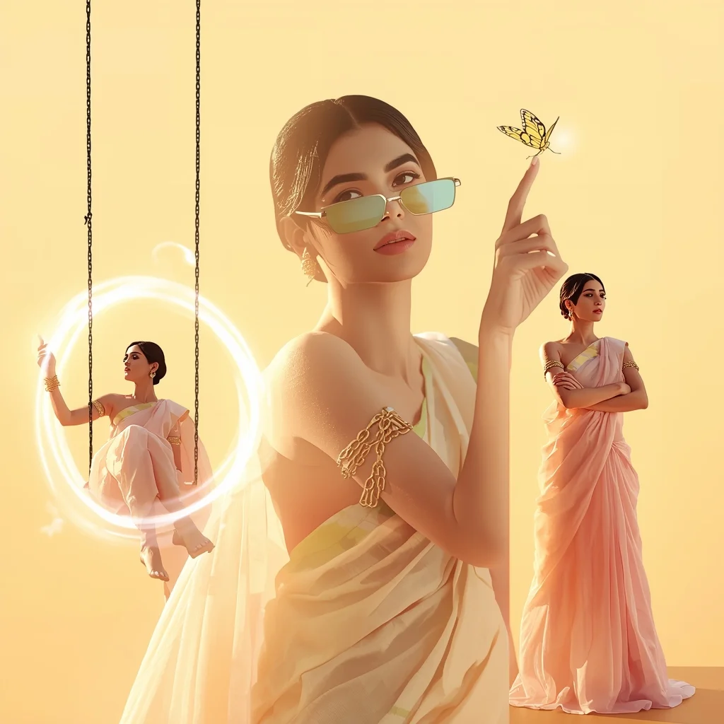 Festive Fancy Saree Metamaterial Light-Bending Border | Trending Prompt In Instagram Ai Photo
