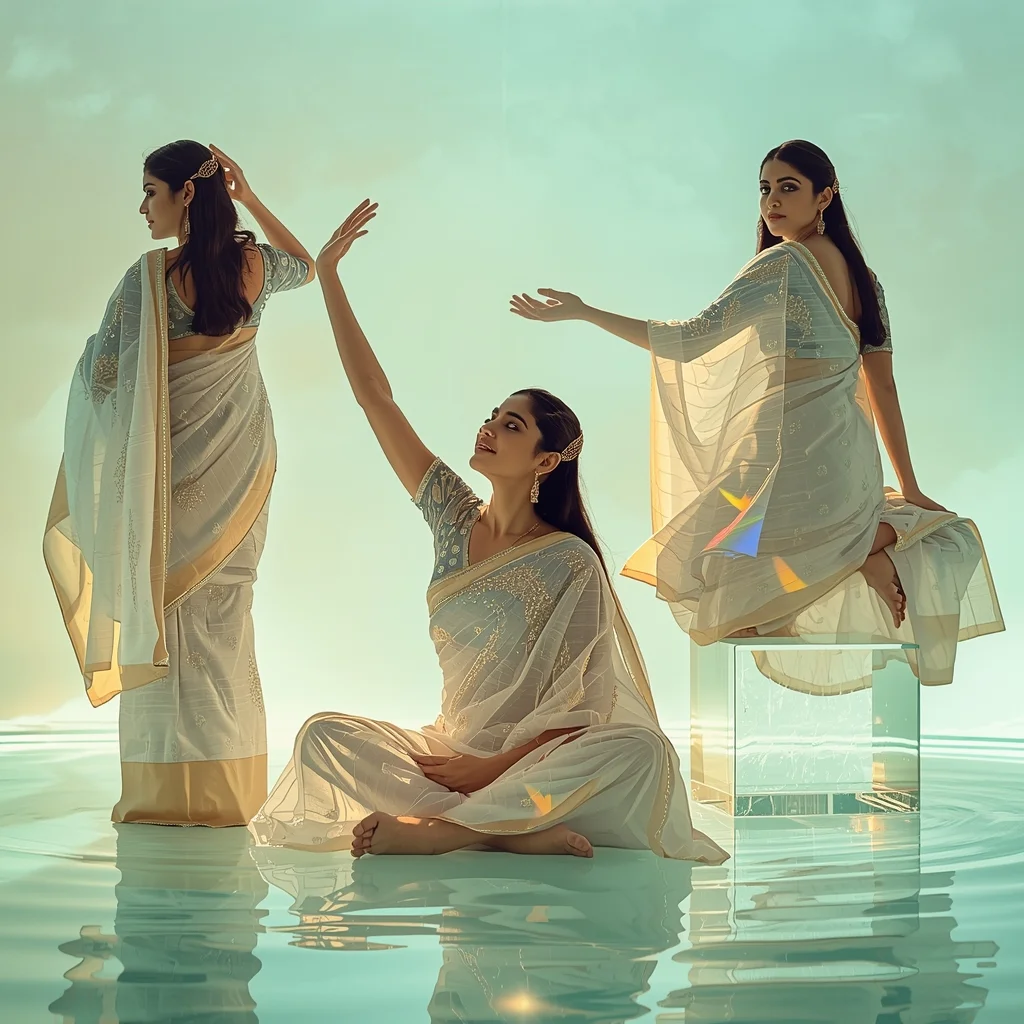 Festive Fancy Saree Phase-Change Temporal Liquid-Opal | Prompt For Girls Chatgpt